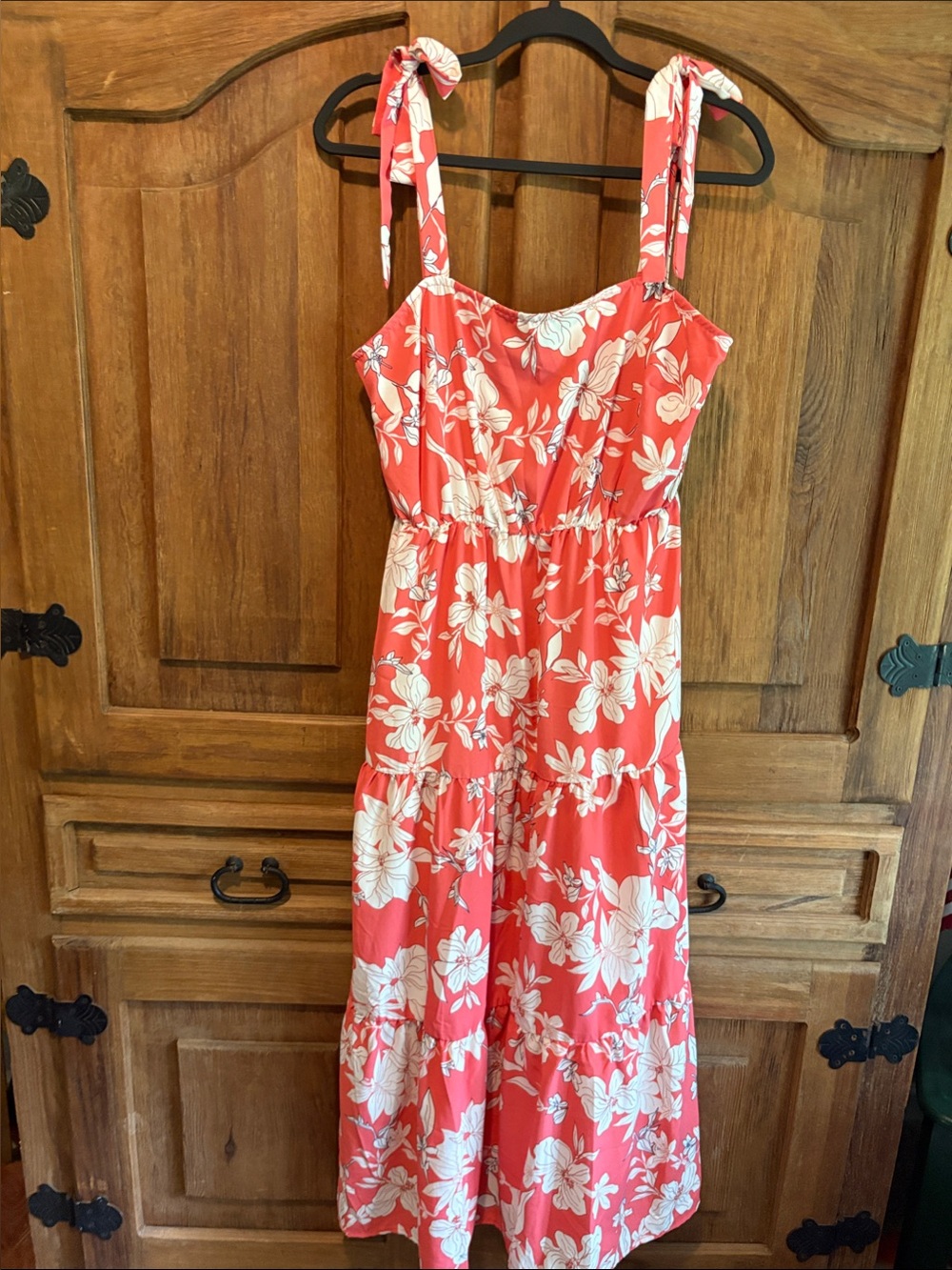 Coral Floral Tie-Shoulder Maxi Dress